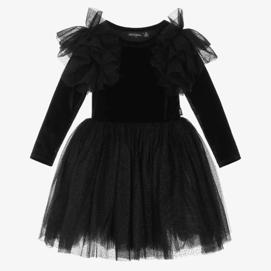 Rock Your Baby Girls Black Velour & Tulle Dress Outlet