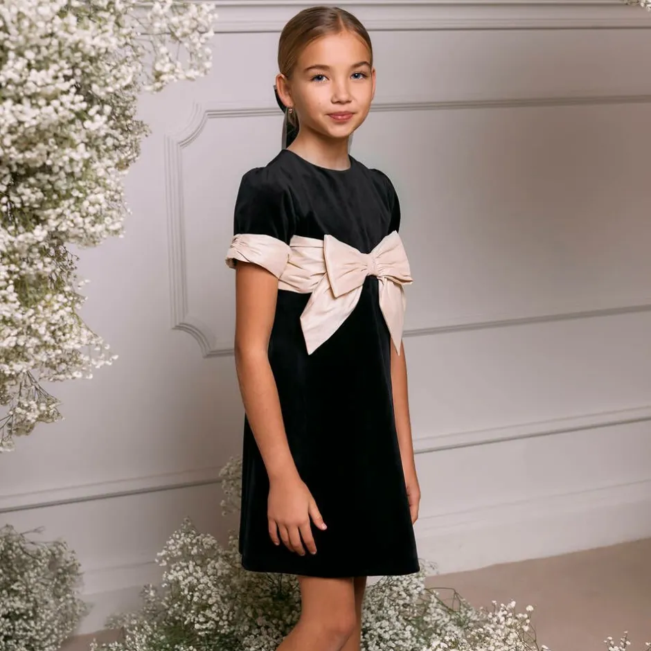 Patachou Girls Black Velvet Bow Dress Sale