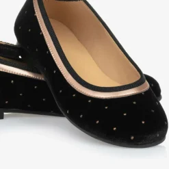 Childrensalon Occasions Girls Black Velvet Studded Shoes Clearance