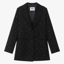 MSGM Girls Black Viscose Rhinestone Blazer Best