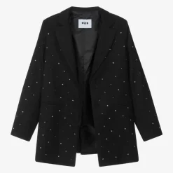 MSGM Girls Black Viscose Rhinestone Blazer Best