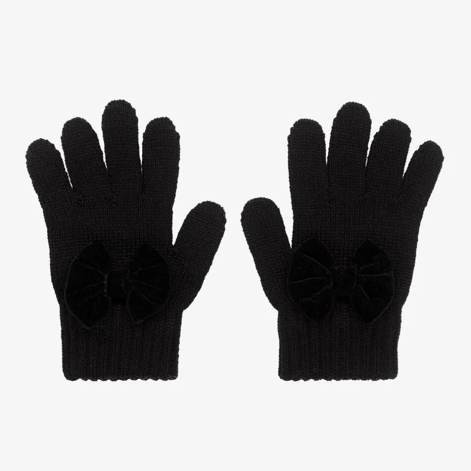 Catya Girls Black Wool Knit Bow Gloves Sale