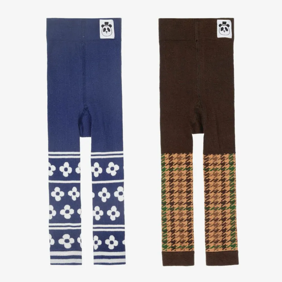 Mini Rodini Girls Blue & Brown Cotton Leggings (2 Pack) Hot