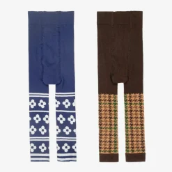 Mini Rodini Girls Blue & Brown Cotton Leggings (2 Pack) Hot