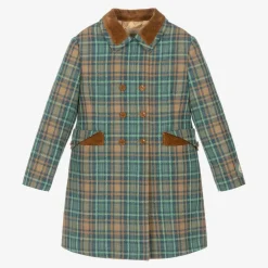 Gucci Girls Blue & Brown Wool Check Coat Best