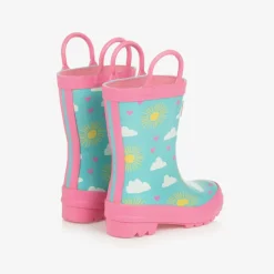 Hatley Girls Blue & Pink Happy Skies Rain Boots Outlet