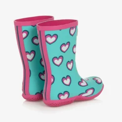 Hatley Girls Blue & Pink Heart Rain Boots