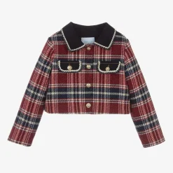 Abel amp; Lula Girls Blue & Red Tartan Tweed Jacket Hot