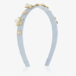 David Charles Girls Blue & Diamanté Bow Hairband New