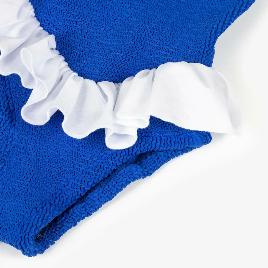 Hunza G Girls Blue & White Crinkle Frill Swimsuit RoyalBlue Hot