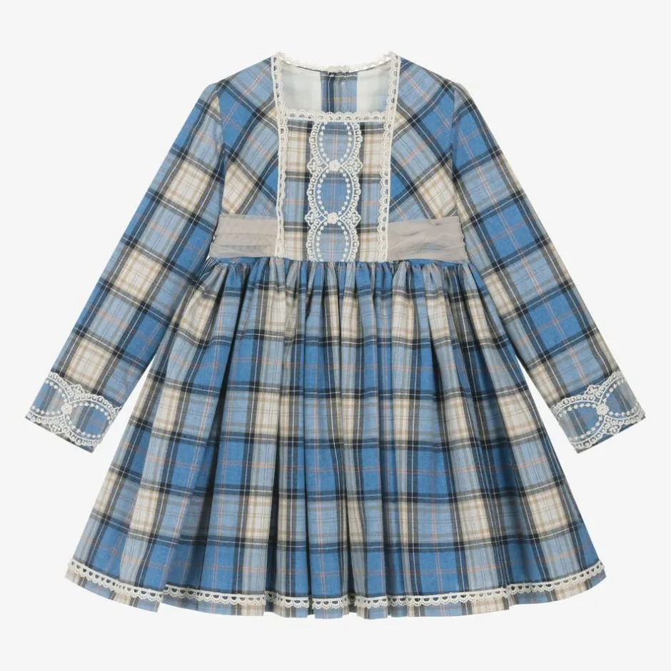 Abuela Tata Girls Blue Check Cotton Dress