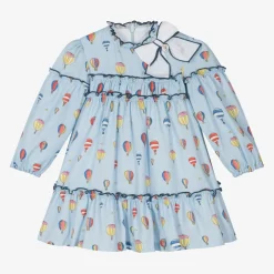 Foque Girls Blue Cotton Balloon Dress New