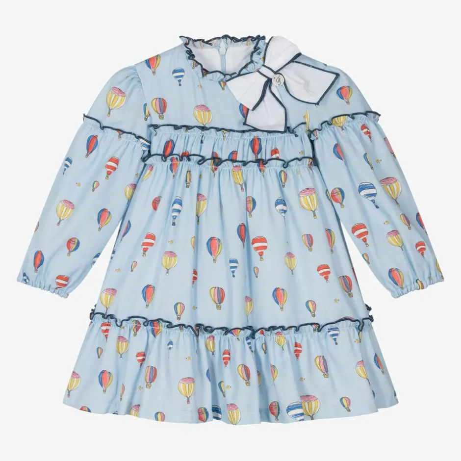 Foque Girls Blue Cotton Balloon Dress New