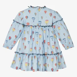 Foque Girls Blue Cotton Balloon Dress New