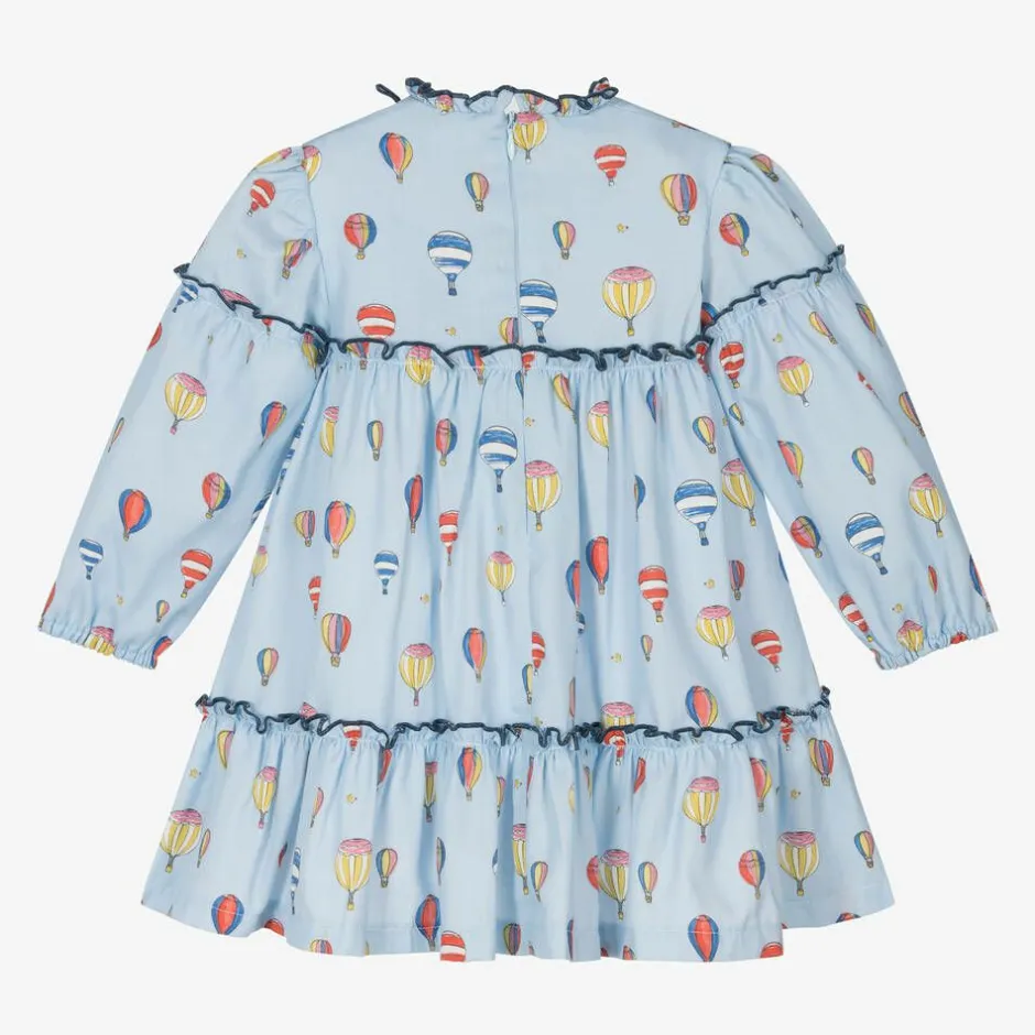Foque Girls Blue Cotton Balloon Dress New