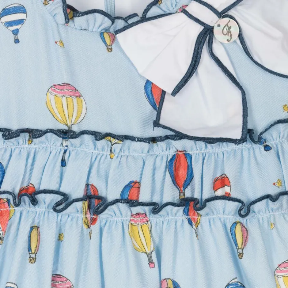Foque Girls Blue Cotton Balloon Dress New