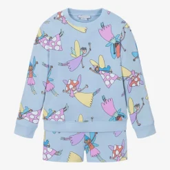 Stella McCartney Kids Girls Blue Cotton Fairies Shorts Set Discount
