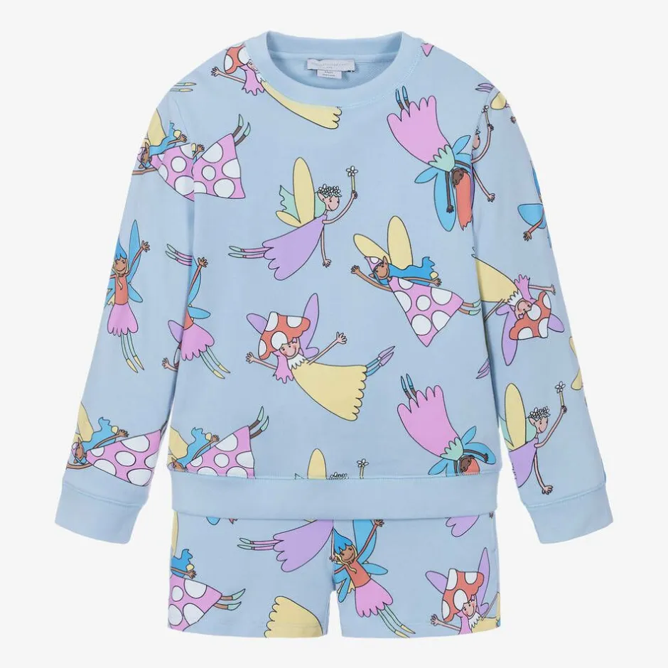 Stella McCartney Kids Girls Blue Cotton Fairies Shorts Set Discount
