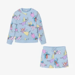 Stella McCartney Kids Girls Blue Cotton Fairies Shorts Set Discount