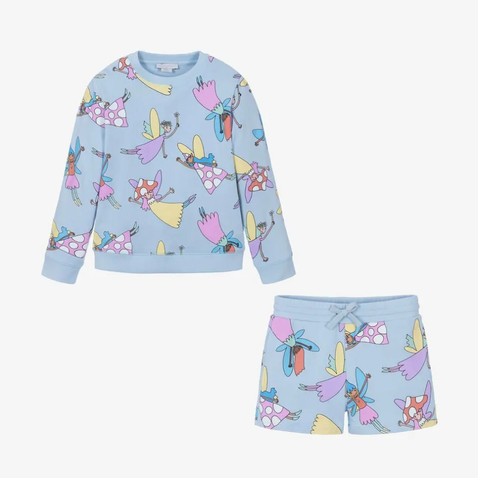 Stella McCartney Kids Girls Blue Cotton Fairies Shorts Set Discount