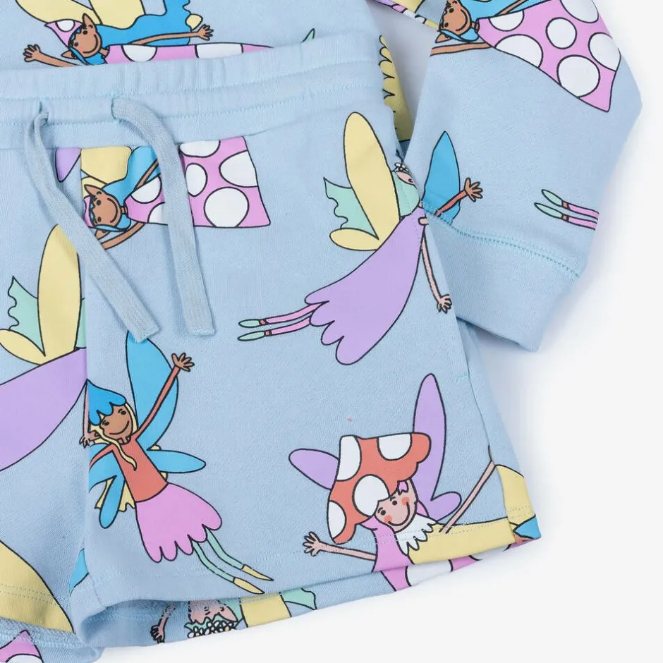 Stella McCartney Kids Girls Blue Cotton Fairies Shorts Set Discount