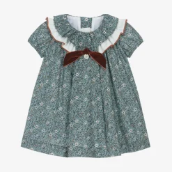 Foque Girls Blue Cotton Floral Dress