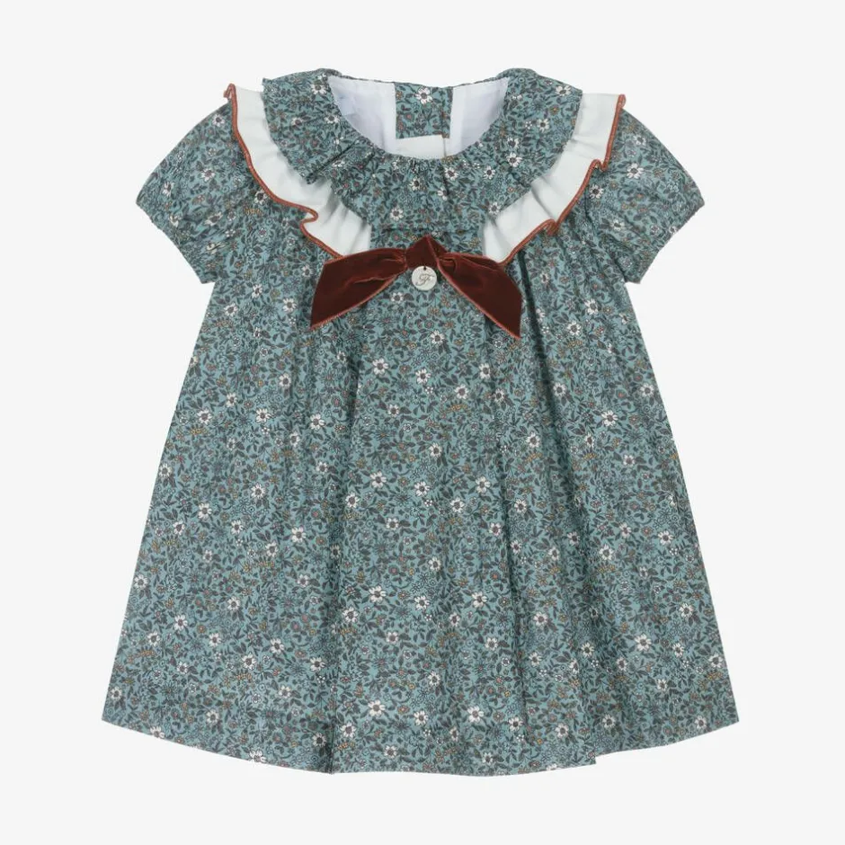 Foque Girls Blue Cotton Floral Dress