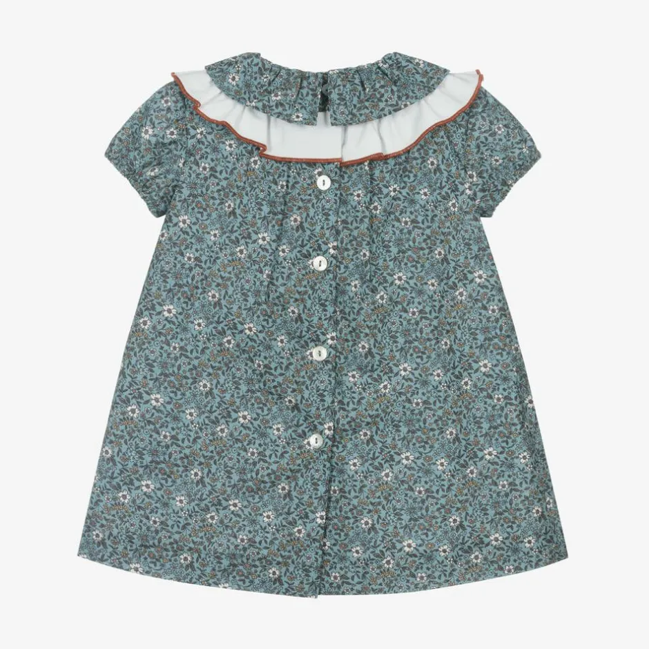 Foque Girls Blue Cotton Floral Dress