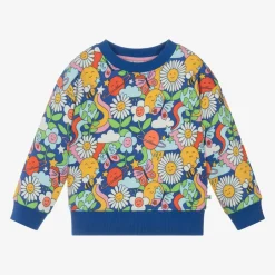 Frugi Girls Blue Cotton Floral Sweatshirt New