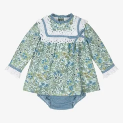 Foque Girls Blue Cotton Floral Dress Best