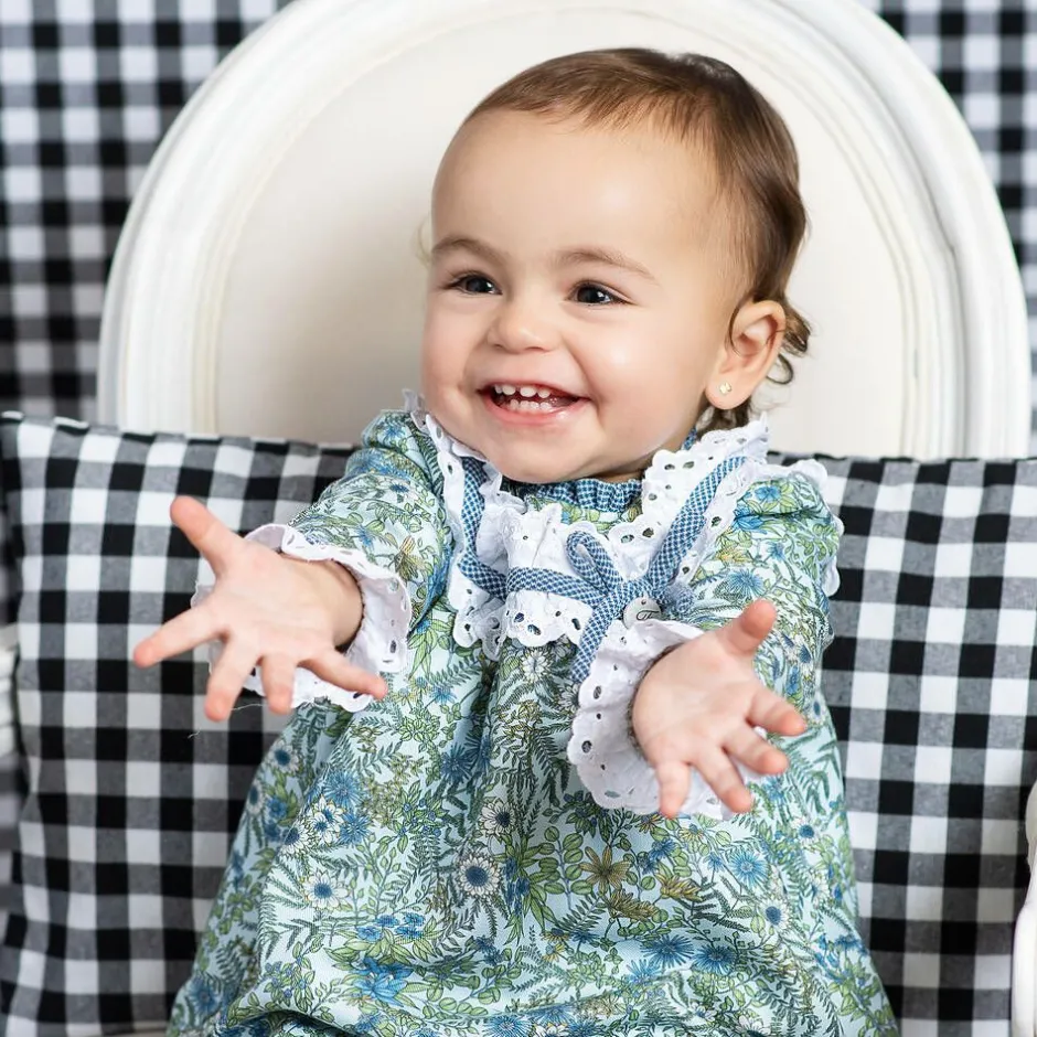 Foque Girls Blue Cotton Floral Dress Best