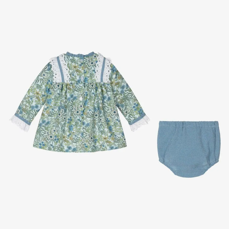 Foque Girls Blue Cotton Floral Dress Best