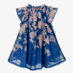 Zimmermann Girls Blue Cotton Floral Dress DarkBlueWatercolourFloral Discount