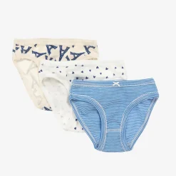Petit Bateau Girls Blue Cotton Knickers (3 Pack) Hot