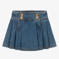 Versace Girls Blue Denim Medusa Buttons Skirt Discount