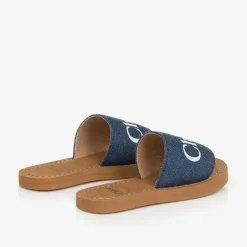 Chloé Girls Blue Denim Sliders Clearance