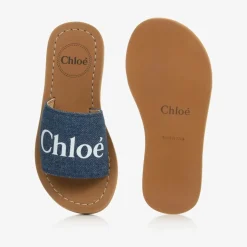 Chloé Girls Blue Denim Sliders Clearance