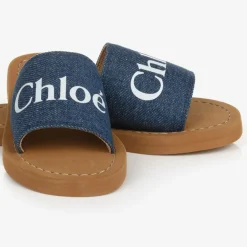 Chloé Girls Blue Denim Sliders Clearance