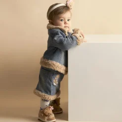 Monnalisa Girls Blue Denim Teddy Bear Jacket Outlet