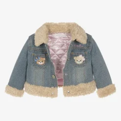 Monnalisa Girls Blue Denim Teddy Bear Jacket Outlet