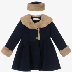 Beau KiD Girls Blue Faux Fur Coat & Hat New