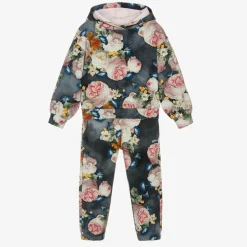 Monnalisa Girls Blue Floral Cotton Tracksuit Outlet
