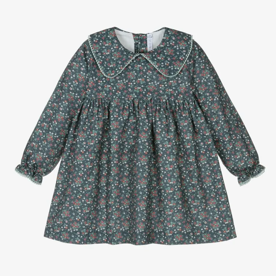 Paloma de la O Girls Blue Floral Cotton Dress Hot