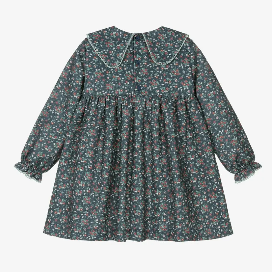 Paloma de la O Girls Blue Floral Cotton Dress Hot