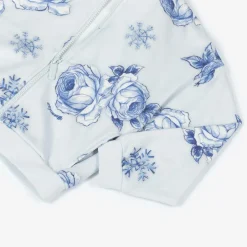 Monnalisa Girls Blue Floral Cotton Zip-Up Hoodie Online