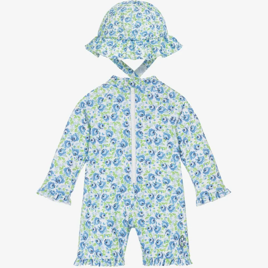 Beatrice amp; George Girls Blue Floral Sun Suit Set (UPF50+) Best