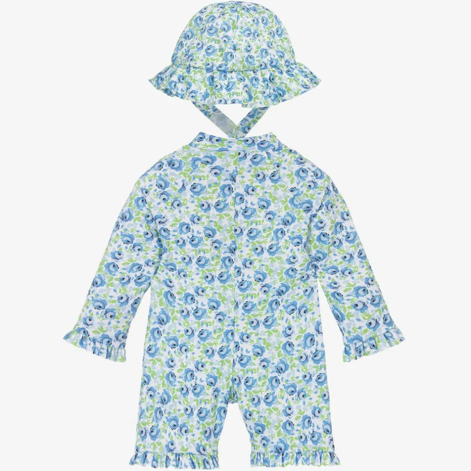 Beatrice amp; George Girls Blue Floral Sun Suit Set (UPF50+) Best
