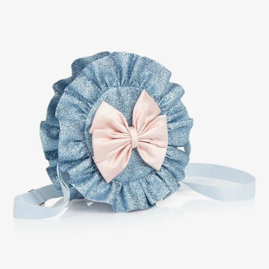 Hucklebones London Girls Blue Glitter & Pink Bow Bag (12cm) Discount