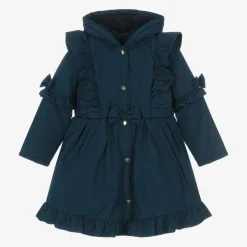 Caramelo Kids Girls Blue Hooded Bow Coat New