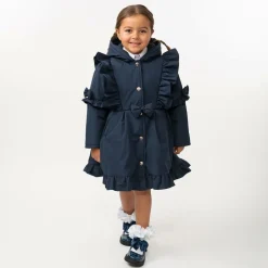 Caramelo Kids Girls Blue Hooded Bow Coat New